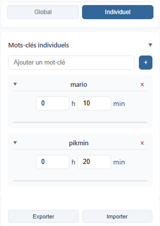 Configuration mode individuel