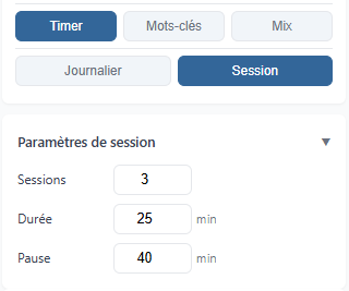 Settings mode session
